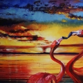 Flamingi, Olej na płótnie. Prezent Ślubny