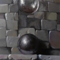 Kule - z serii Artefakty, akryl, płyta, 70x50 cm